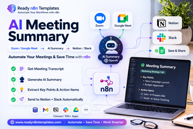 AI Meeting Summary Workflow: Zoom / Google Meet → AI Summary → Notion or Slack (Using n8n)